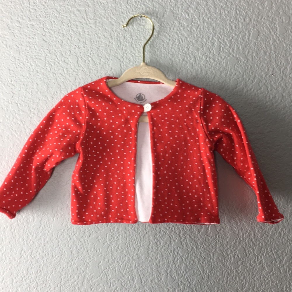 Petit Bateau red white polka dot baby cardigan